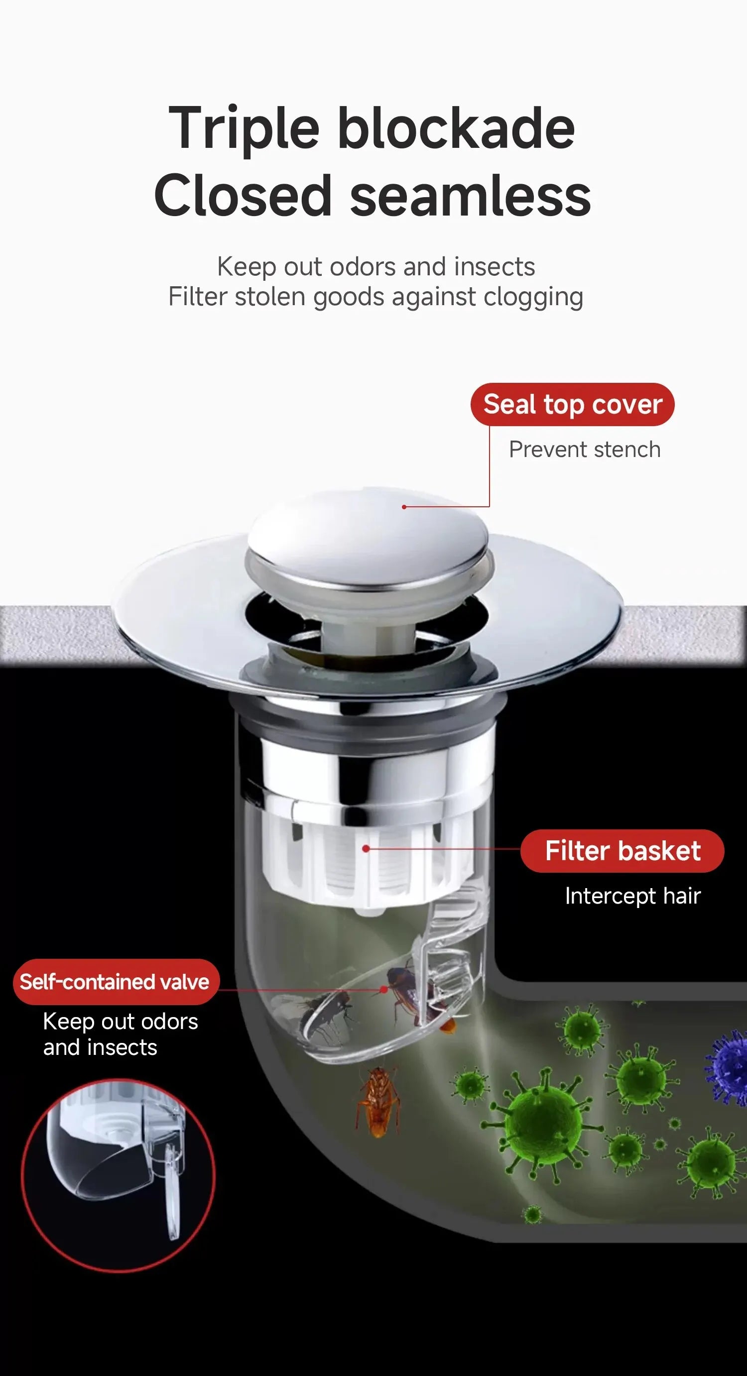 Universal Basin Pop-up Drain Filter Wash Basin Hair Sink Strainer Kitchen Bathtub Stopper Shower Plug Bathroom Tool - StyleZenTech