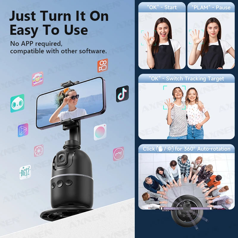 Support de smartphone intelligent à suivi de visage par IA – Support rotatif 360° pour diffusion en direct, vlogs, visioconférences et création de contenu, avec télécommande optionnelle.