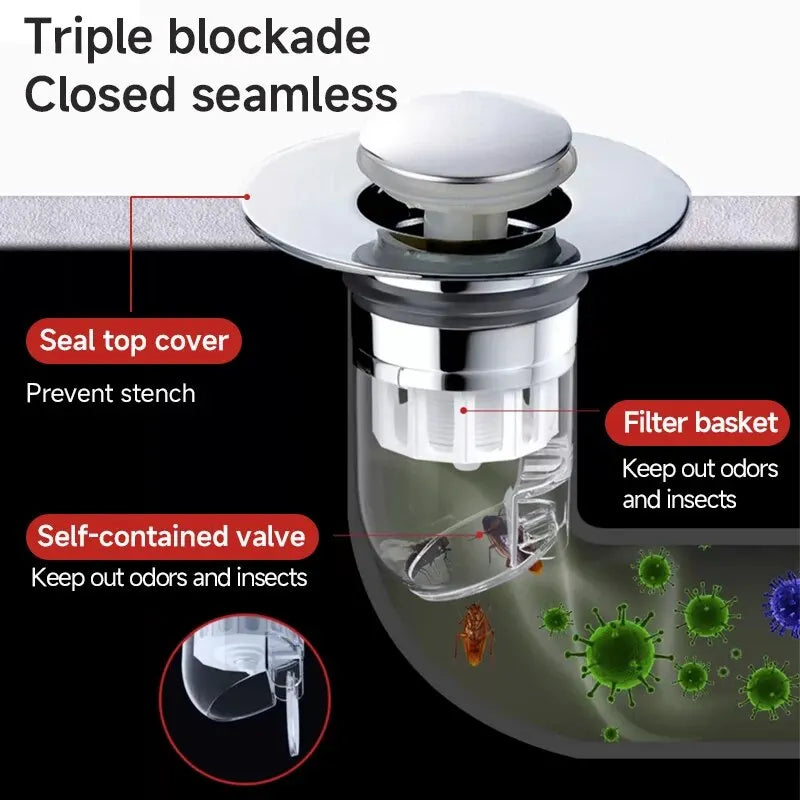 Universal Basin Pop-up Drain Filter Wash Basin Hair Sink Strainer Kitchen Bathtub Stopper Shower Plug Bathroom Tool - StyleZenTech