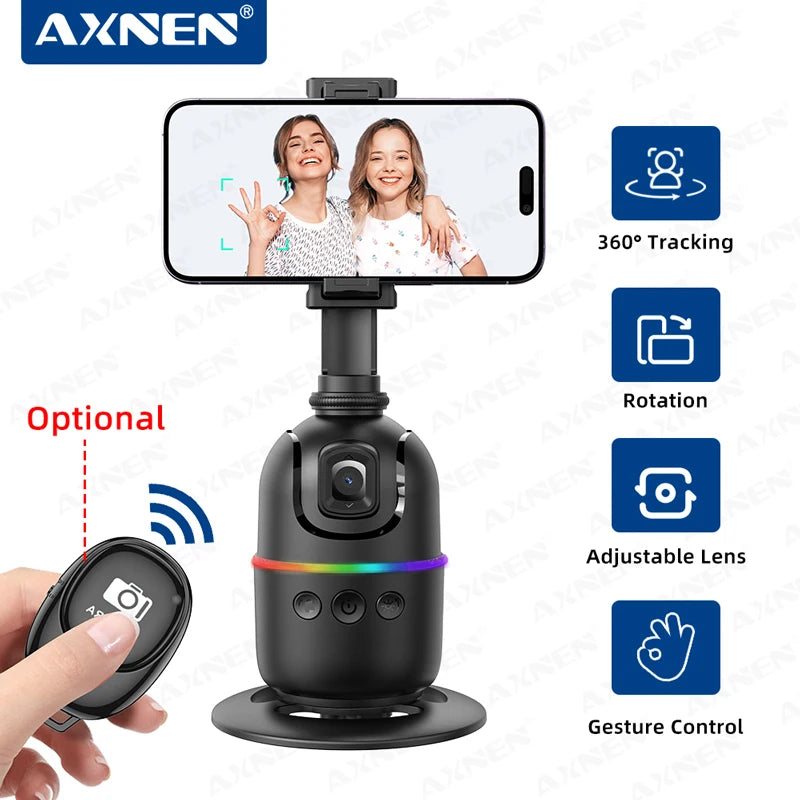 Support de smartphone intelligent à suivi de visage par IA – Support rotatif 360° pour diffusion en direct, vlogs, visioconférences et création de contenu, avec télécommande optionnelle.