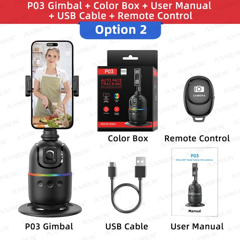 Support de smartphone intelligent à suivi de visage par IA – Support rotatif 360° pour diffusion en direct, vlogs, visioconférences et création de contenu, avec télécommande optionnelle.